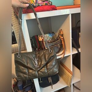 Yves Saint Laurent Olive Green Quilted Lou bag